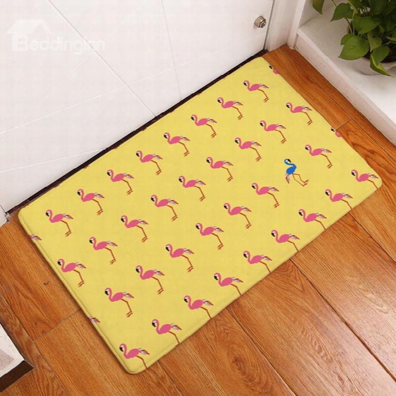 Little Pink Flamingos Printed Flannel Yellow Bath Rug/mat