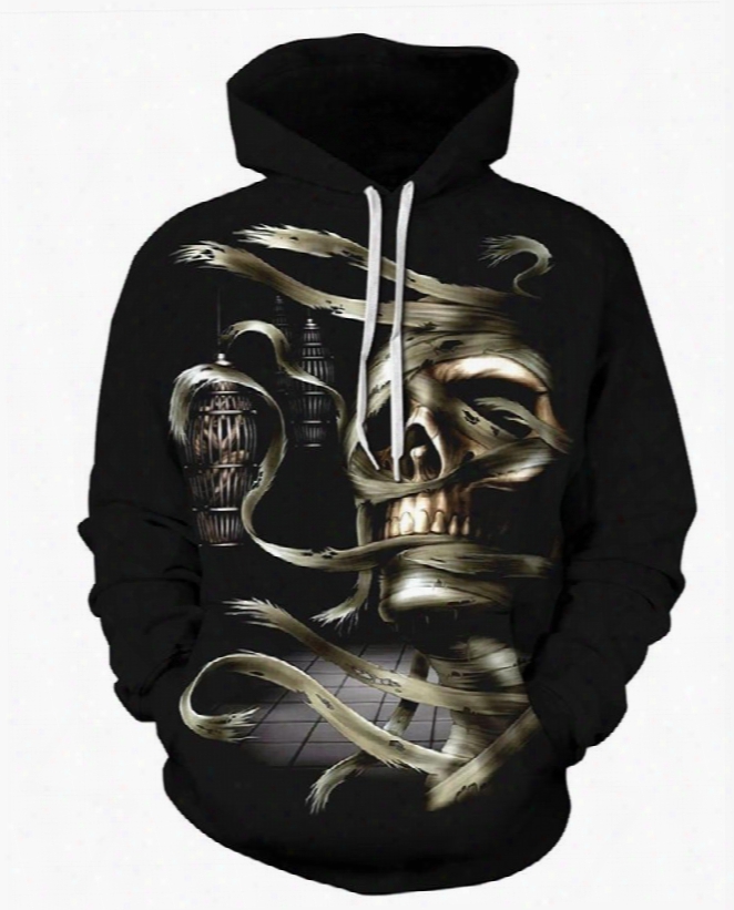 Long Sleeve Bandage Skull 3d Halloween Pattern Hoodie