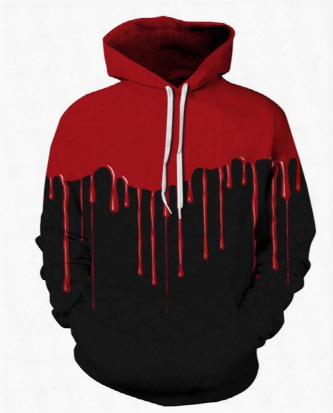 Long Sleeve Black Background Red Falling Halloween Pattern Hoodie