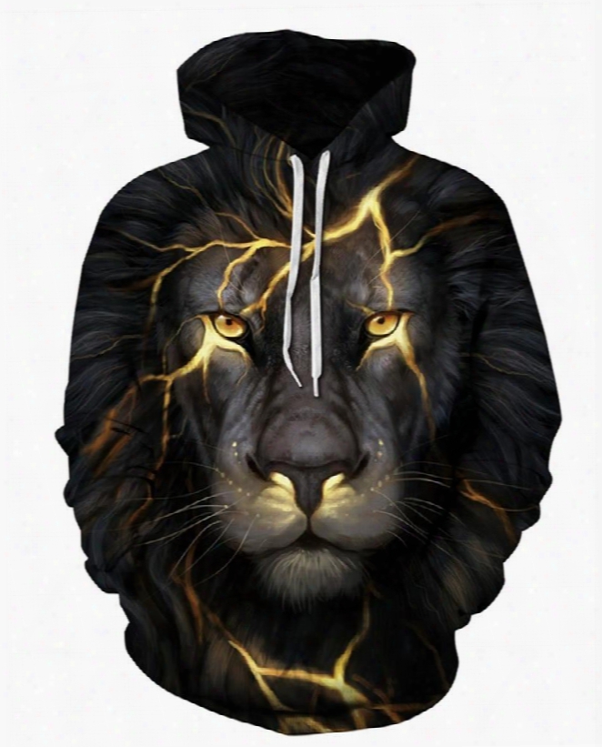 Long Sleeve Lion Light 3d Pattern Hoodie