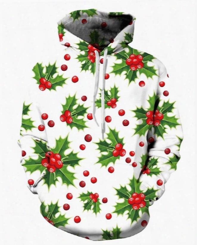 Long Sleeve Red And Green Color Block Christmas 3d Pattern Hoodie