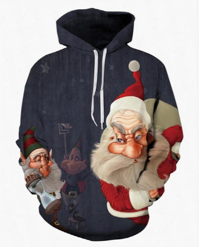 Long Sleeve Strange Santa Claus 3d Christmas Pattern Hoodie