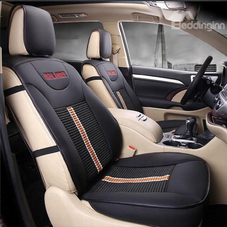 Luxurious High-grade Leather Mixed Knitting 2015-2017 Toyota Highlander Seven Seats Custom Car Seat Covers