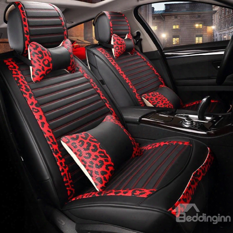Luxury Bllack And Red Mixing Real Leather Durable Universal Five Car Seat Cover