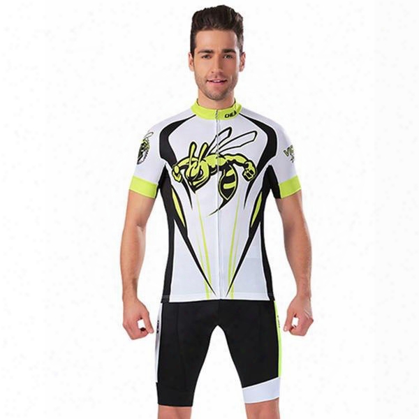 Male Breathable Bee Pattern Quick-dry Bike Jersey With Zipper Short Cycling Suit