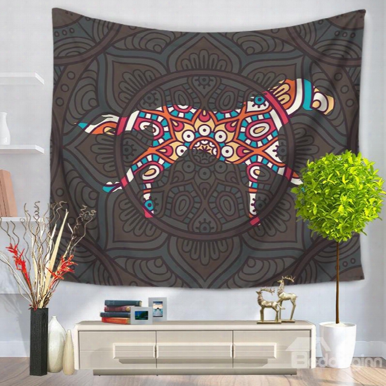 Mandala With Horse Shape Pattern Ethnic Style Decorative Hanging Wall Tapestry