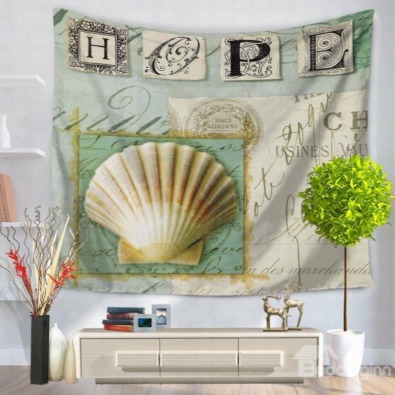 Mediterranean Style Sea Shells With Hope Letters Decorative Hanging Wall Tapestry