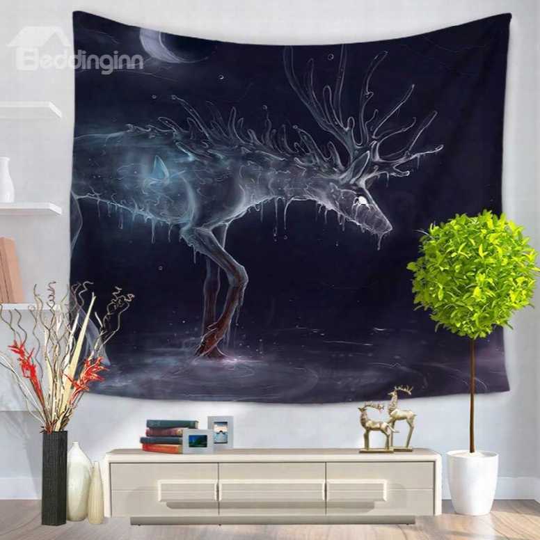 Melting Transparent Wapiti Under The Moonlight Decorative Hanging Wall Tapestry