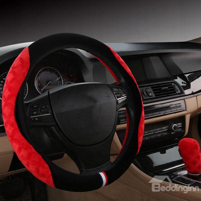 New Comfortable Velvet Material Contrast Color Medium Car Steering Wheel Cover