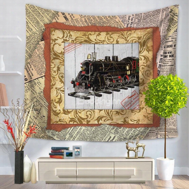 Old Fashioned Train With Photo Frame Vintage Style Decorative Hanging Wall Tapestry