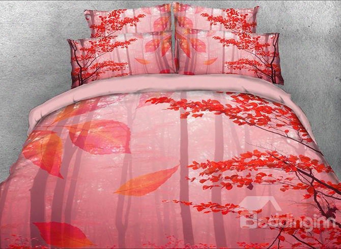 Onlwe 3d Autumn Forest Printed Cotton 4-piece Bedding Sets/duvet Covers