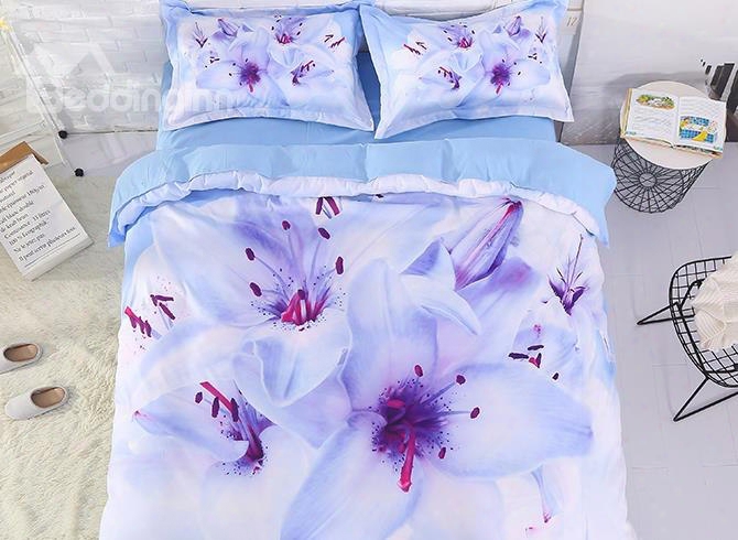Onlwe 3d Cluster Of Lilies Printed Cotton 4-piece Bedding Sets/duvet Cover