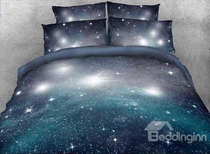 Onlwe 3d Gradient Starry Galaxy Printed Cotton 4-piece Bedding Sets/duvet Covers
