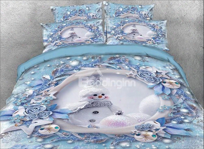 Onlwe 3d Snowman Ahd Christmas Ornaments Printed Cotton 4-piece Bedding Sets/duvet Covers