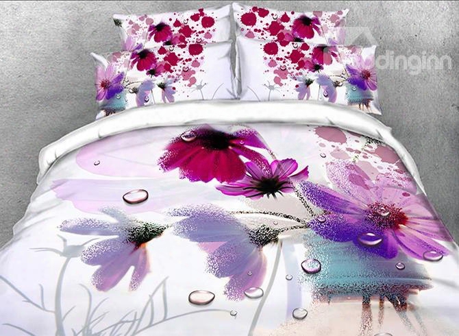 Onlwe 3d Watercolor Poppy Printed Cotton 4-piece Bedding Sets/duvet Covers