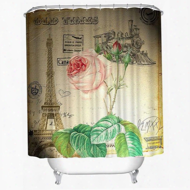 Paris Champagne Rose Print 3d Bathroom Shower Curtain