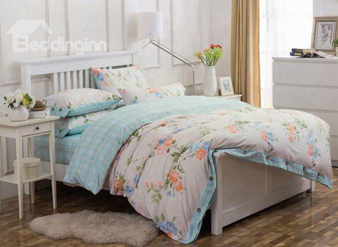 Pastoral Style Lovely Blooms Print 4-piece Cotton Duvet Cover Sets