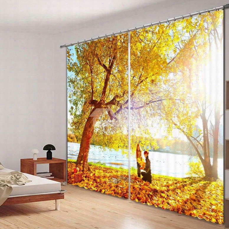 Picnic Under The Yellow Tree Printed 3d Curtain