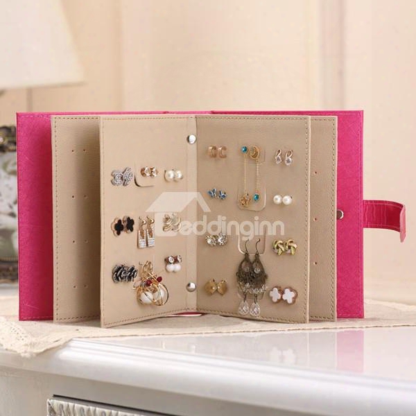 Pink Creative Leather Book Shape Earring Storage