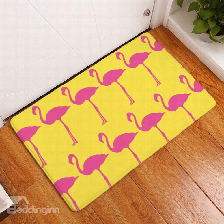 Pink Flamingos Printed Flannel Yellow Bath Rug/mat