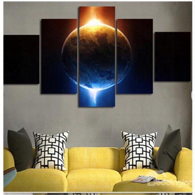 Planet And Sunshine Printed Hanging 5-piece Canvas Eco-friendly And Waterproof Non-framed Prints