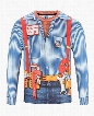 Cowboy Jeans Long Sleeve Round Neck 3D Painted T-Shirt