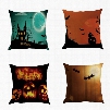 Happy Halloween Pumpkin and Bat Night Sky Square Linen Throw Pillow