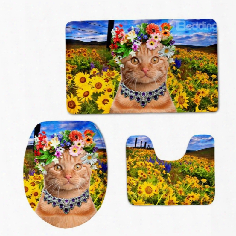 Princess Cat In The Sunflower Field 3d Printing 3-pieces Toilet Seat Cover