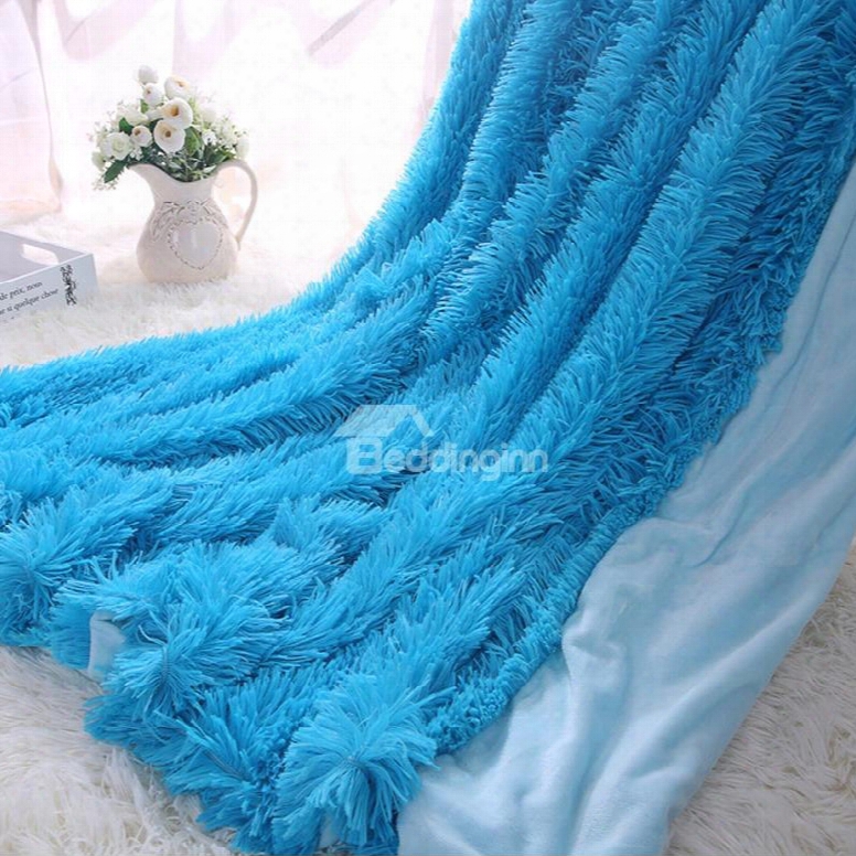 Princess Style Solid Bright Blue Soft And Fluffy Double Stratum Throw Blanket