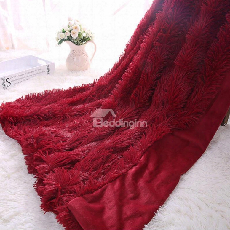 Princess Style Solid Wine Red Soft And Fluffy Double Layer Throw Blanket