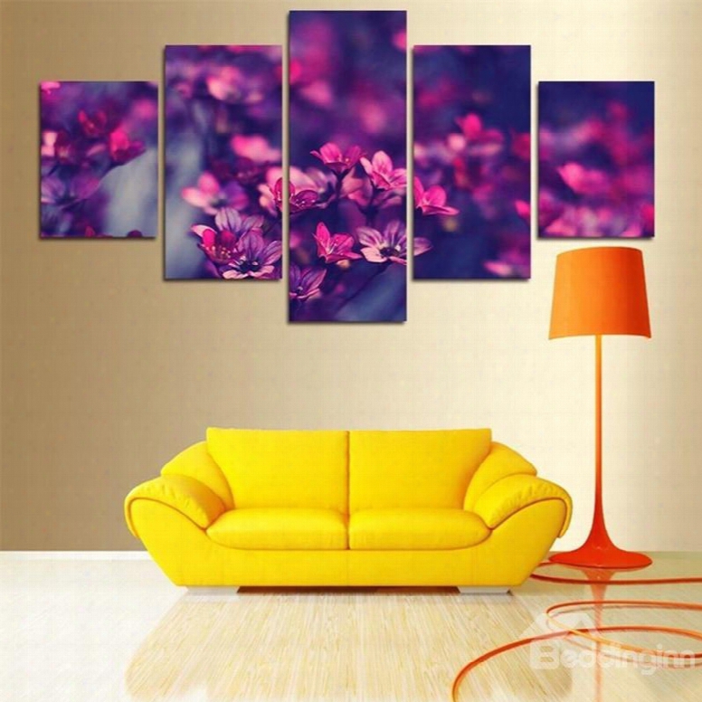Purple Flowers Pattern Hanging 4-piece Canvas Waterproof And Eco-friendly Non-framed Prints