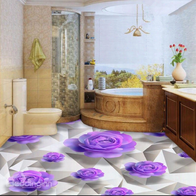 Purple Roses 3d White Waterproof Floor/wall Murals