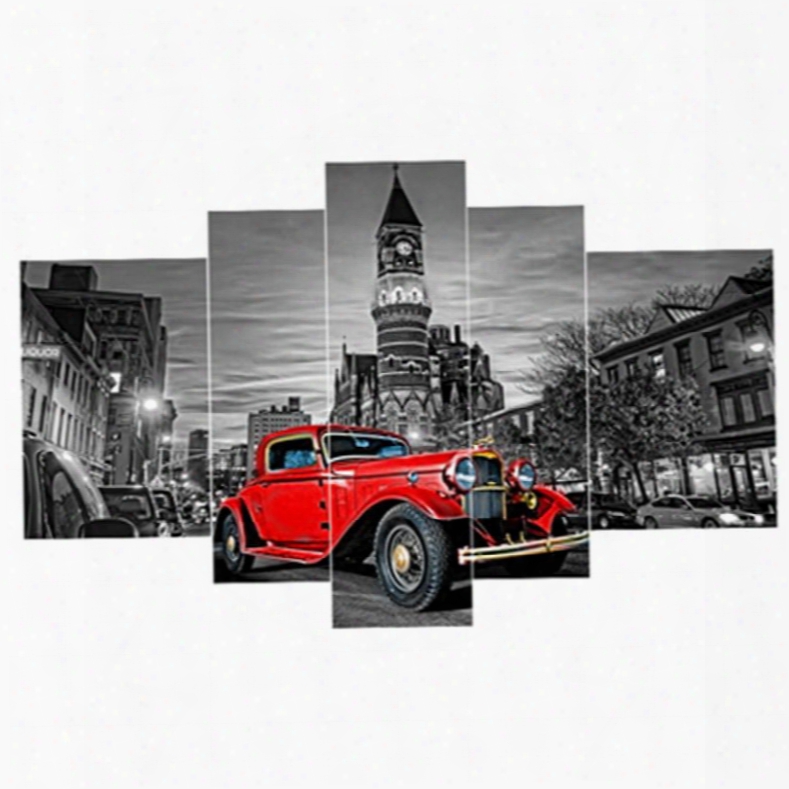 Re Car In Street Hanging 5-piece Canvas Eco-friendly And Waterproof Non-framed Prints