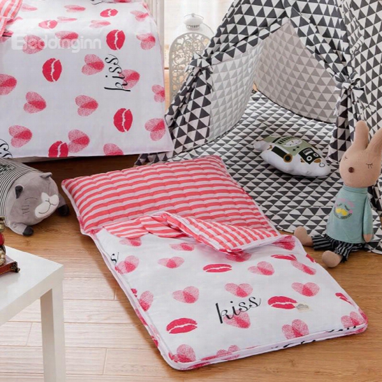 Red Lips Cotton 1-piece White Baby Sleeping Bag