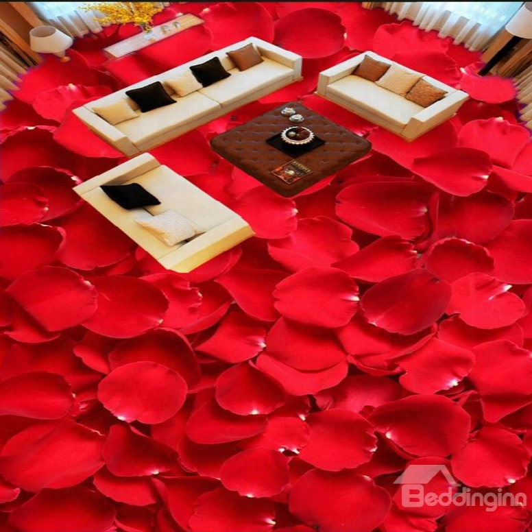 Red Rose Petals Pattern Simple Style Home Decorative Waterproof 3d Floor Murals