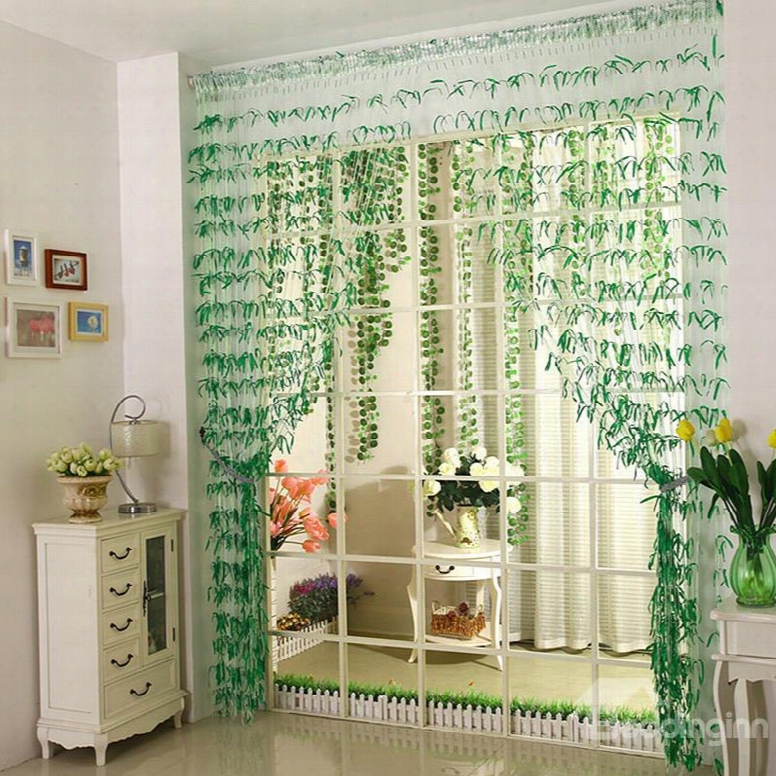 Romantic Green Willow Leeaf Design Custom String Curtain