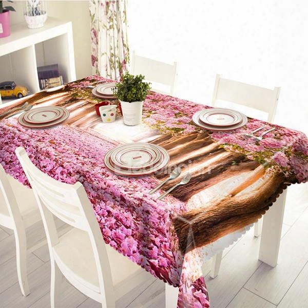 Romantic Polyester Sakura Road Pattern 3d Tablecloth