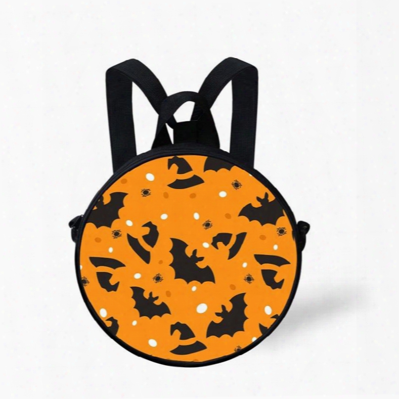 Round 3d Witch Hat Halloween Bat Pattern School Bag Shoulders Backpack