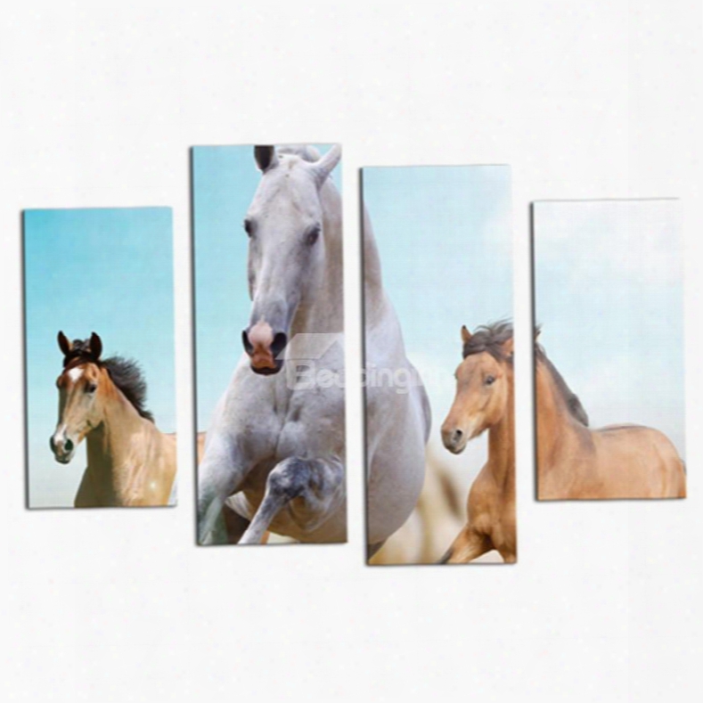 Running Horses Hanging 4-piece Canvas Waterproof And Eco-friendly Non-framed Prints