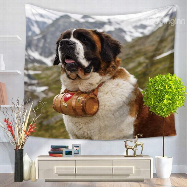 Saint Bernard Dog On Mountain Looking Ahead Pattern Decorative Hanging Wall Tapestry