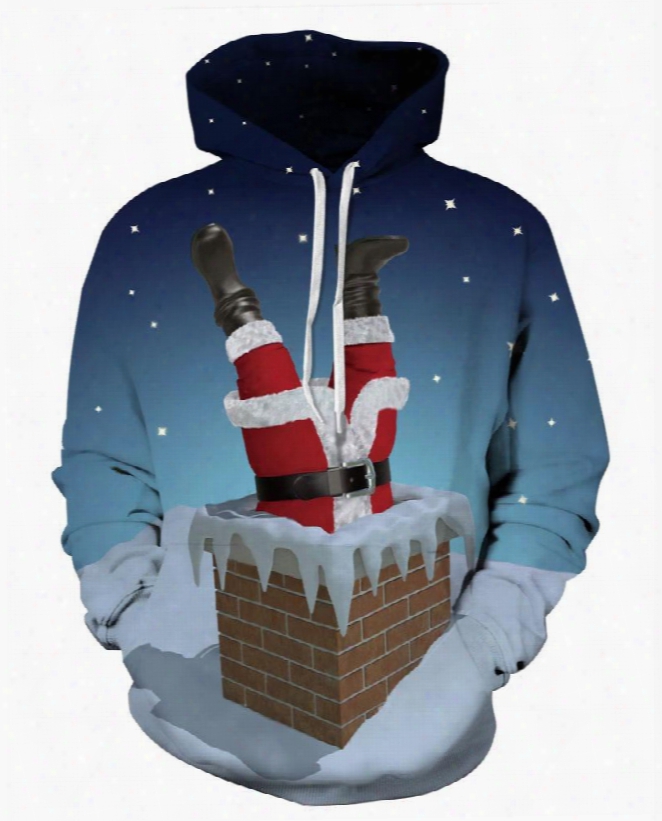 Santa Falling In Chimney Christmas Long Sleeve 3d Pattren Hoodie