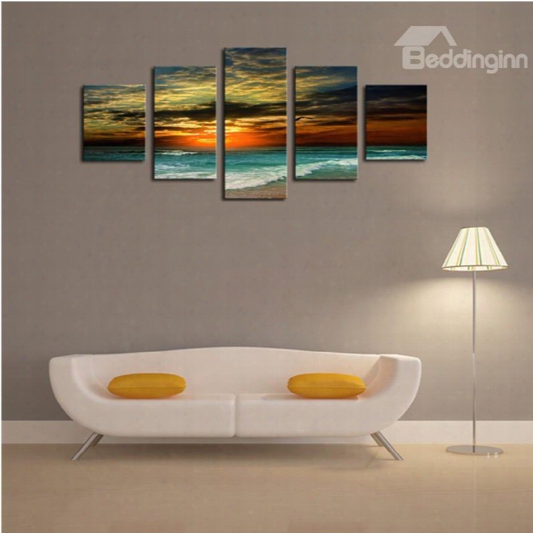 Sea In Dusk Pattern Hanging 5-piece Canvas Eco-friendly And Waterproof Non-framed Prints