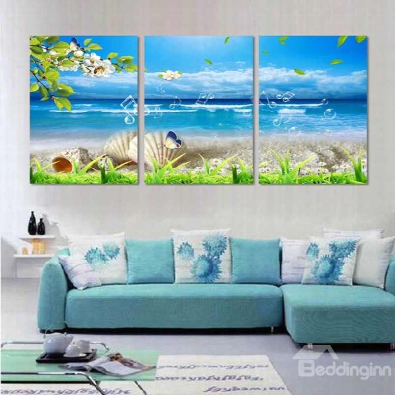 Sea Scenery 3-piece Fabric Hung Framed Wall Prints