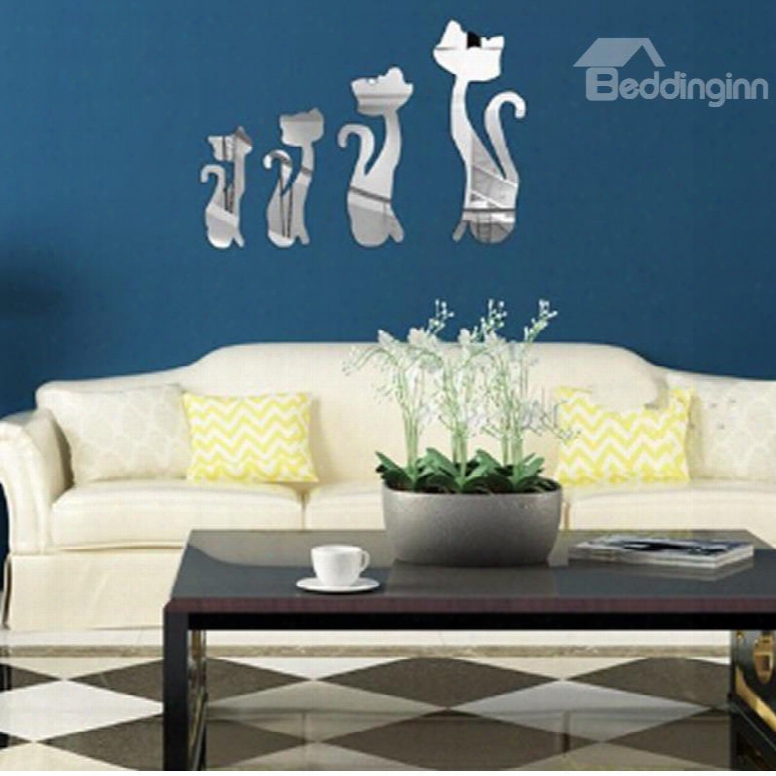 Silver/golden Four Cats Acrylic Mirror Waterproof And Eco-friendly 3d Wall Stickers