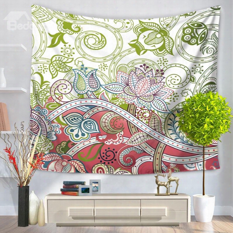 Sketching Art Flowers Pattern Fresh Style Decrative Hanging Wall Tapestry