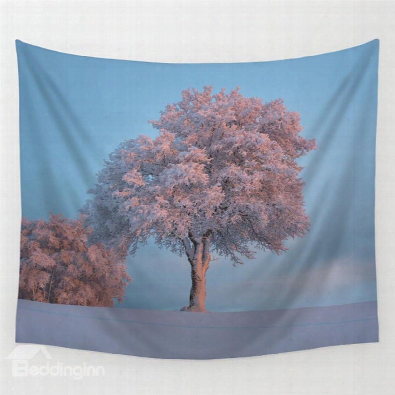Snowy Covered Trees And Ground Pattern Decorative Hanging Wall Tapestry