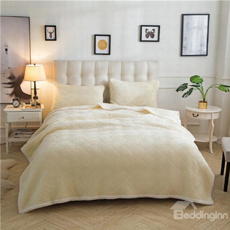 Solid Beige Knot Pattern Super Warm Fluffy Thick Bed Blanket