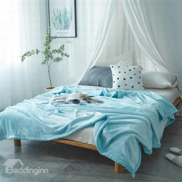 Soid Sky Blue Super Soft Coral Fleece Bed Blankets