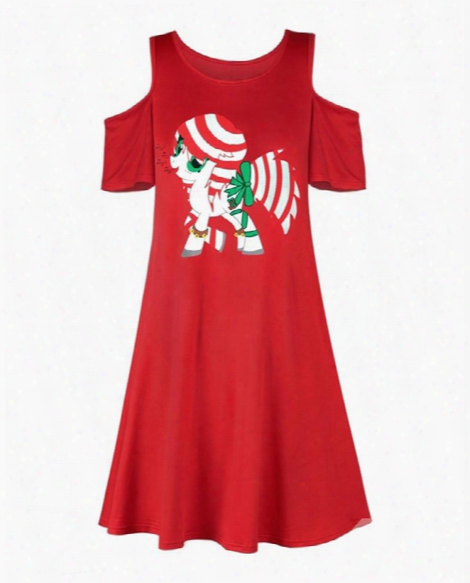 Strapless Christmas Little Horse Adroable Pattern Daily Party Dress