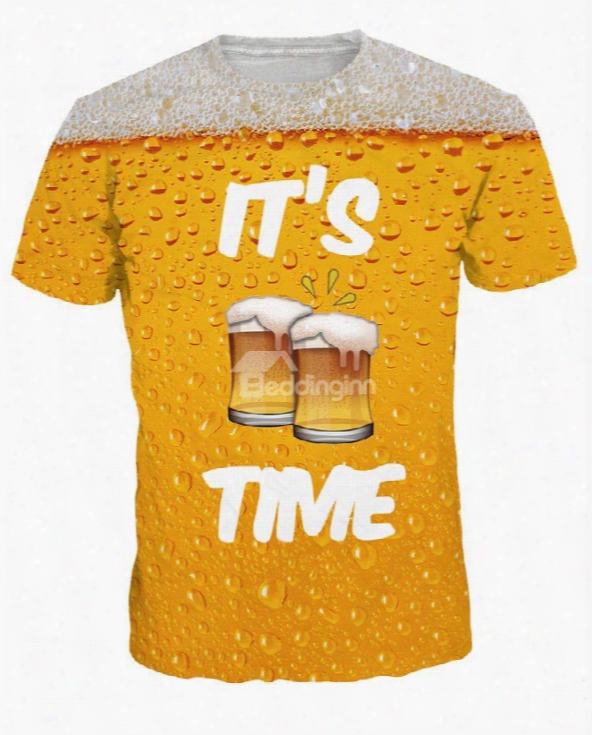 Summer Beer Pattern Happy Hour Round Neck 3d Painted T-shirt For Men&women